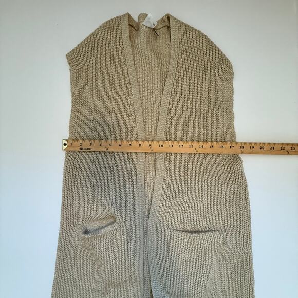Anthropologie Akemi + Kin Long Kimono Vest OS Tan Cream Sleeveless Knit Cardigan - Picture 13 of 15